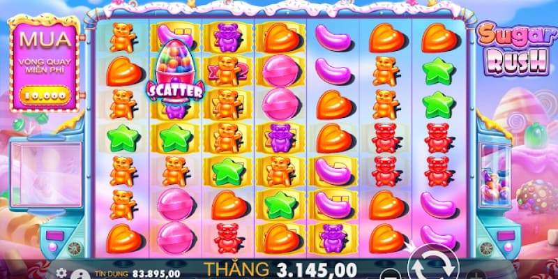 Nổ hũ Sugar Rush là trò chơi slot phát triển theo phong cách kẹo ngọt vui nhộn